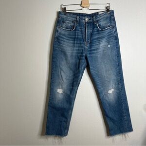 Rag & Bone Blue Maya High Rise Distressed Raw Hem Ankle Slim Jeans Size 31